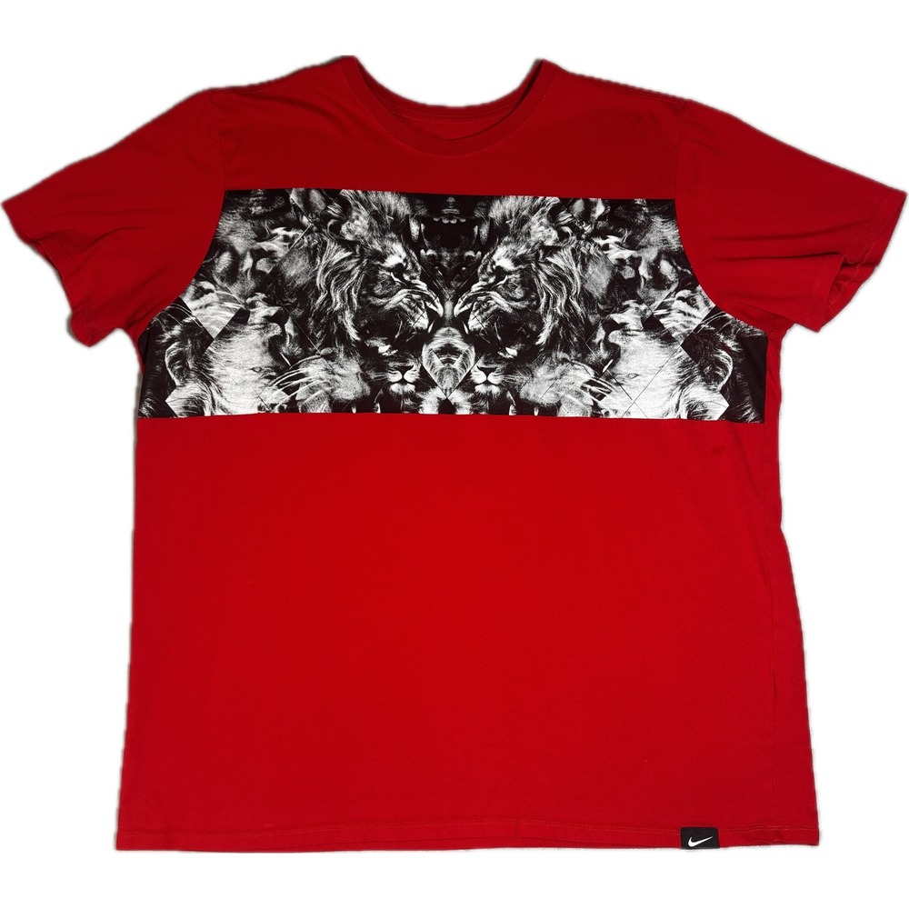 Nike LeBron James Lion Graphic Dri-FIT T-Shirt Mens XXL Red Athletic Cut Tee - Picture 1 of 7